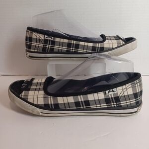 Gotta Flirt Women's 7.5 Sneakers Slip-on Open-toe Comfort Black/White Plaid